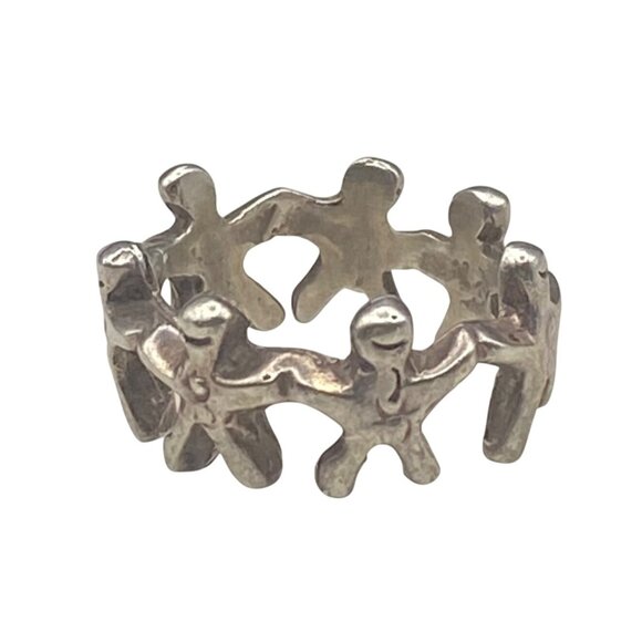 Sterling Silver Unity Ring Size 5 Circle of Friends Linked People 5g 9mm Boho - Picture 1 of 6